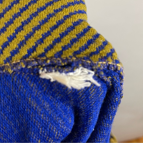 Vintage 60s Turtleneck Top 3/4 Length Sleeves Retro Blue Green Goblincore Shirt - Picture 6 of 14